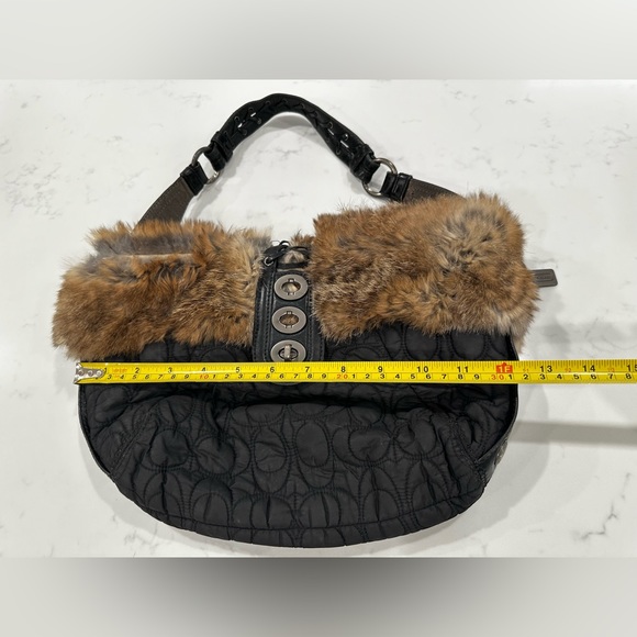 Coach Black Quilted Rabbit Fur Trimmed Purse - Picture 4 of 9